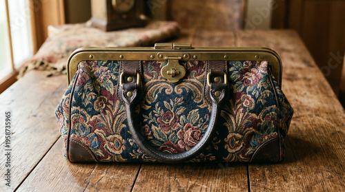 Victorian Carpet Bag with Colorful Tapestry Fabric