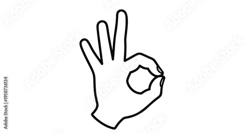 Okay hand gesture, vector hand sign, thumb and fingers up icon, simple line art
