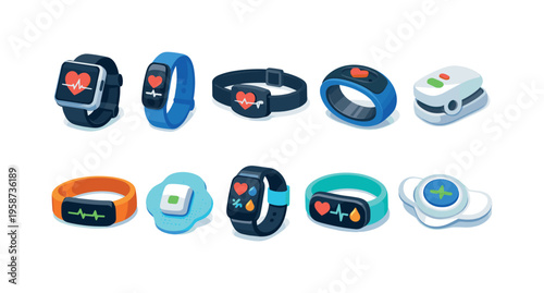 Collection of modern health monitoring devices and fitness trackers