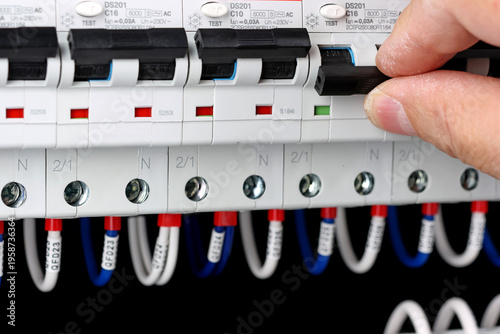Quadro su tela Disconnection of current circuit breakers located in the electrical control panel