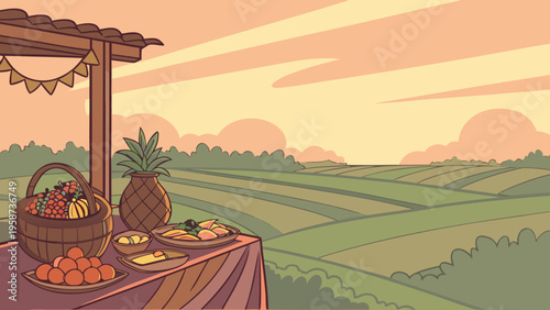 Tropical fruit stand, colorful market scene, summer landscape, exotic produce display