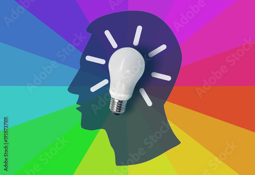 Fotografie Light bulb inside human head silhouette symbolizing knowledge, creativity, and i