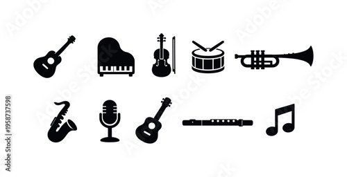 Collection of musical instrument icons representing diverse genres and sounds