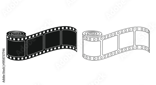 Two film reels one solid black and one white outline side by side