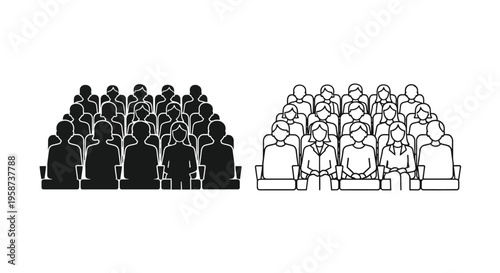 Two contrasting depictions of a crowd detailed and minimalist style