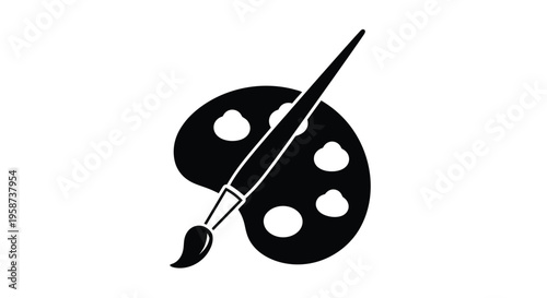 A black silhouette of a painter s palette with a brush resting on top