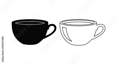 Two stylized teacups one black and one white side by side