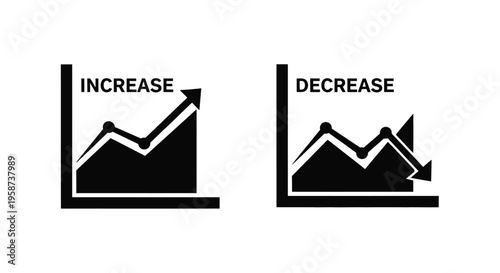 Black and white illustration depicting increasing and decreasing graph trends