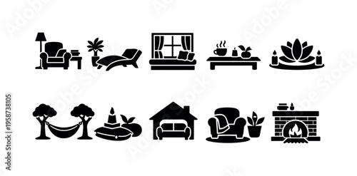 Cozy home and relaxation icons collection for comfort and leisure