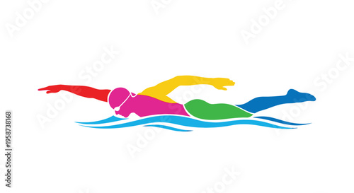 Colorful illustration of a swimmer in freestyle stroke motion