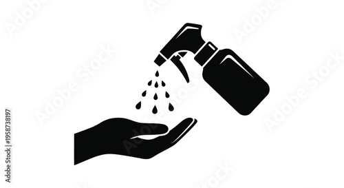 A black silhouette of a hand receiving spray from a bottle