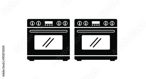 Black and white illustration of two modern electric ranges side by side