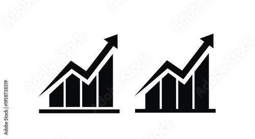 Two black bar graphs depicting upward trends and growth side by side