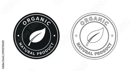 Two organic product labels featuring a leaf design in black and white