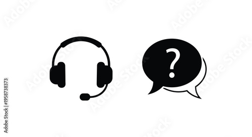 Headset and speech bubble with a question mark icon illustration