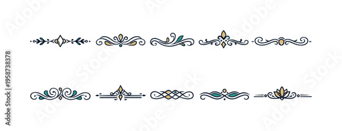 Elegant decorative line dividers with floral and geometric elements in muted colors