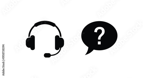 Customer support icon featuring a headset and question mark speech bubble