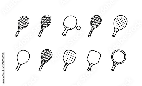 Collection of diverse racket icons for various sports and games
