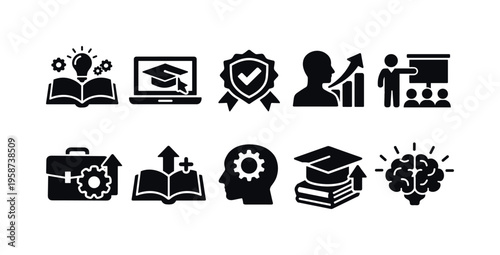 Collection of education and business growth icons representing learning and success