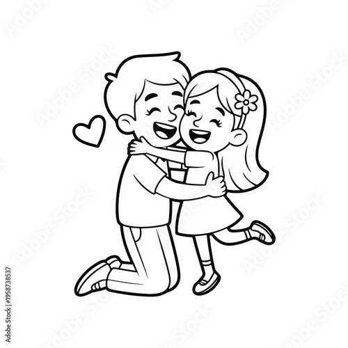 Happy Father and Daughter Hugging Line Art