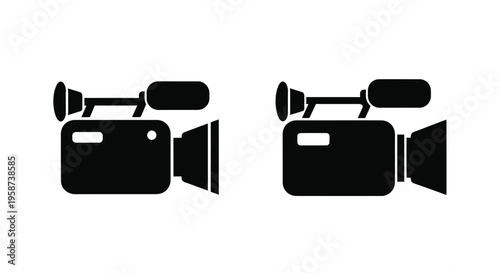 Two black silhouette icons depicting vintage video cameras