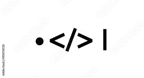 Minimalist icon featuring coding brackets and a dot representing programming