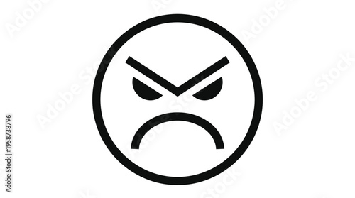 Angry Emoji: This image showcases a bold black emoji expressing anger with a furrowed brow and a downward-curving mouth, symbolizing a strong emotion.