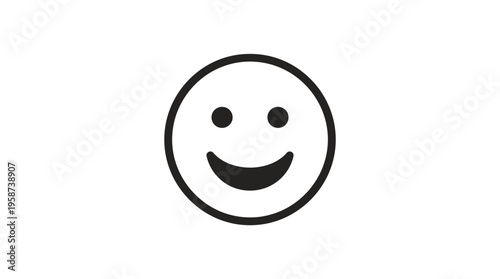 Simple Happy Emoji Icon with Smiling Mouth and Black Eyes on Isolated White Background