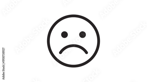 Simple Sad Emoji Icon with Frowning Mouth and Black Eyes on Isolated White Background