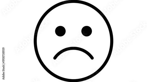 Simple Sad Emoji Icon with Frowning Mouth and Black Eyes on Isolated White Background