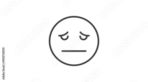 Disappointed Sad Emoji Icon with Closed Downturned Eyes and Straight Mouth on Isolated White Background