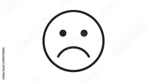 Simple Sad Emoji Icon with Frowning Mouth and Black Eyes on Isolated White Background