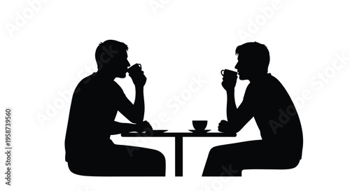 Two people silhouetted facing each other while enjoying a beverage