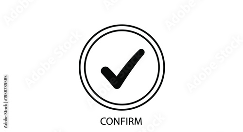 Simple black and white checkmark icon within a circular frame with text