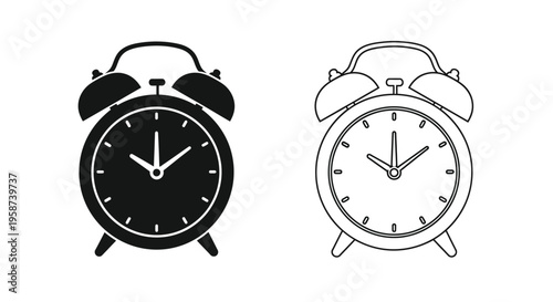 Two alarm clocks one filled and one outlined displaying similar times