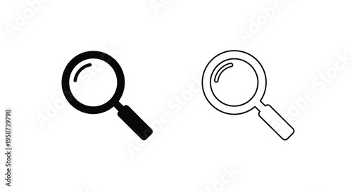 Two magnifying glasses one filled and one outlined in black and white