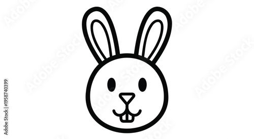 Cute bunny face, cartoon rabbit head, black line art, simple illustration, vector icon