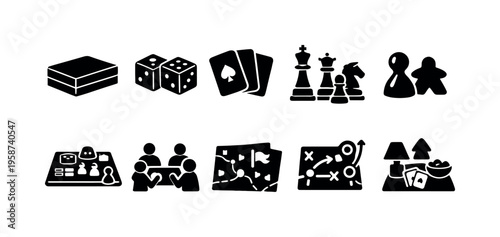 Collection of icons representing various board games and tabletop gaming elements