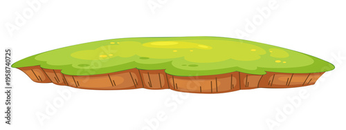 Cartoon style grassy island with brown edges transparent background
