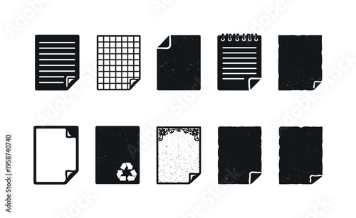 Collection of grunge paper icons with different textures and designs