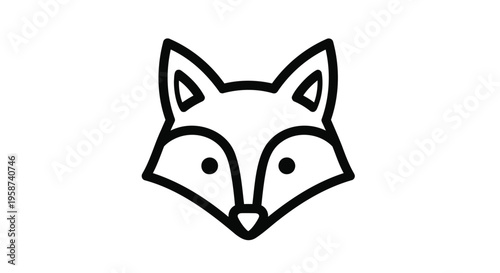 Fox head, black line art, simple animal icon, vector illustration