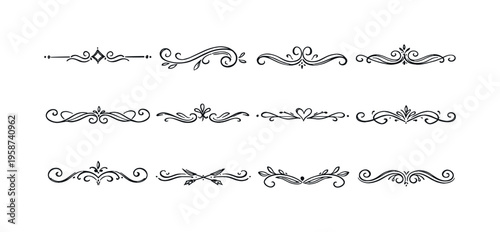 Collection of elegant hand-drawn decorative line dividers and ornaments