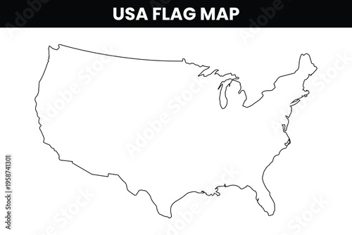United States Map Outline Blank USA Border Silhouette Mainland Geography Drawing Template