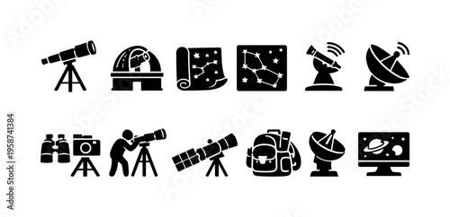 Collection of astronomy and stargazing icons for science and exploration