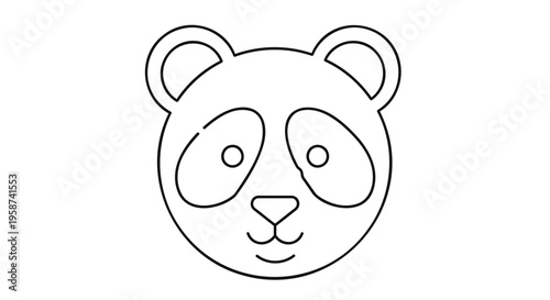 Panda face, cute animal icon, black line drawing, vector illustration
