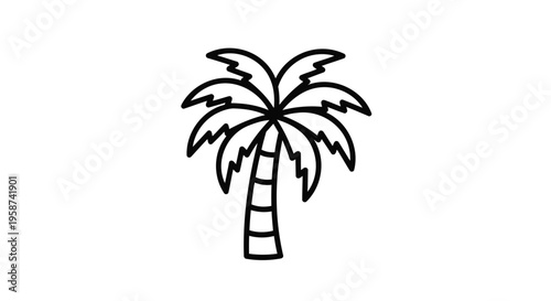 Palm tree, tropical icon, black line art, minimalist design, vector illustration