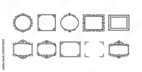 Collection of elegant decorative ornamental borders and frames in various shapes