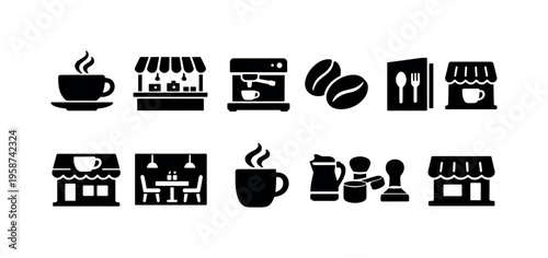 Collection of coffee shop and cafe icons for design and branding