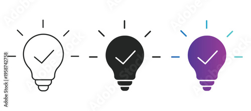 Simple idea check concept icon set line flat and gradient styles approval, success, solution, verification and concept. Modern minimal illustration with editable stroke