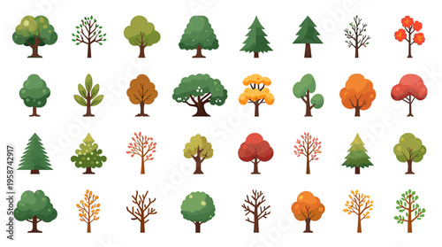 A cheerful cartoon tree with lush green leaves on a white background, evoking a sense of nature and calmness, perfect for use in educational materials